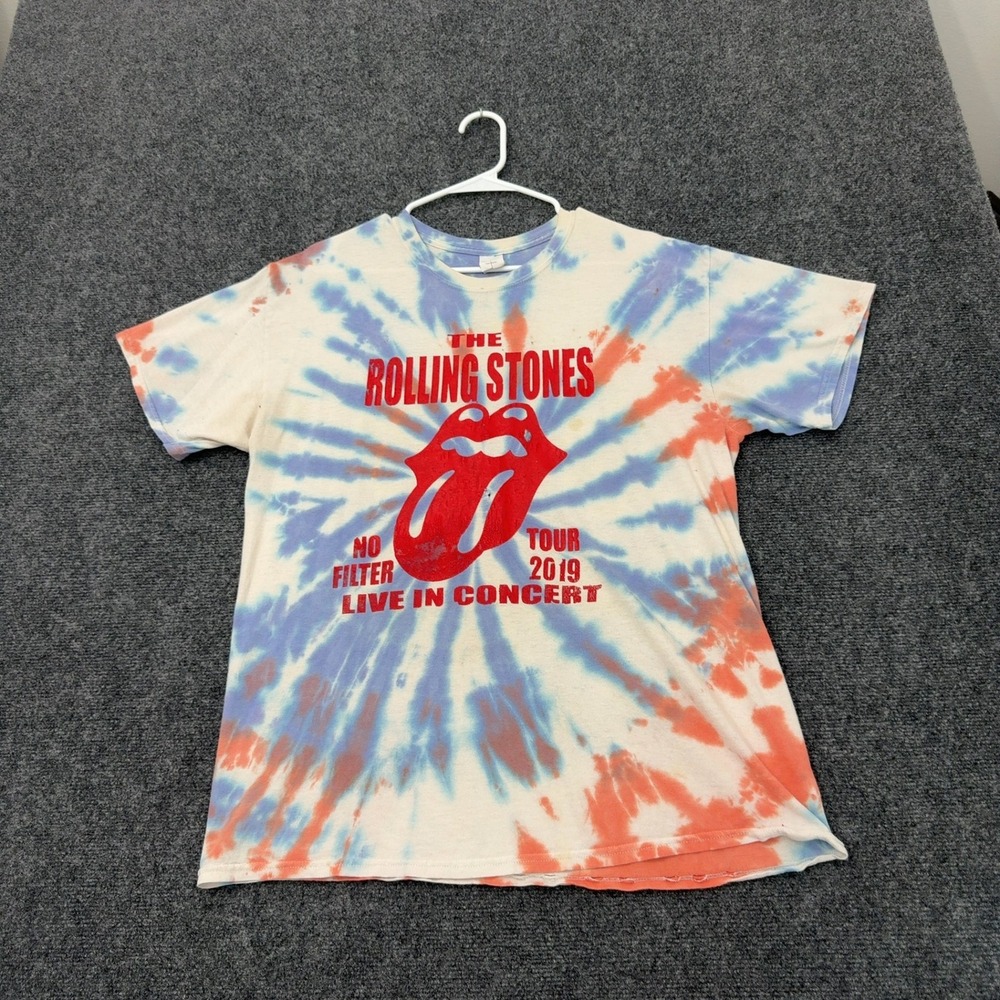 Rolling Stones Gildan T Shirt Men L Blue Red Cotton Tie Dye Tour 2019 Rock Retro
